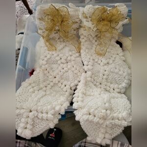 A Pair Of Hand Crochet White Christmas Stocking